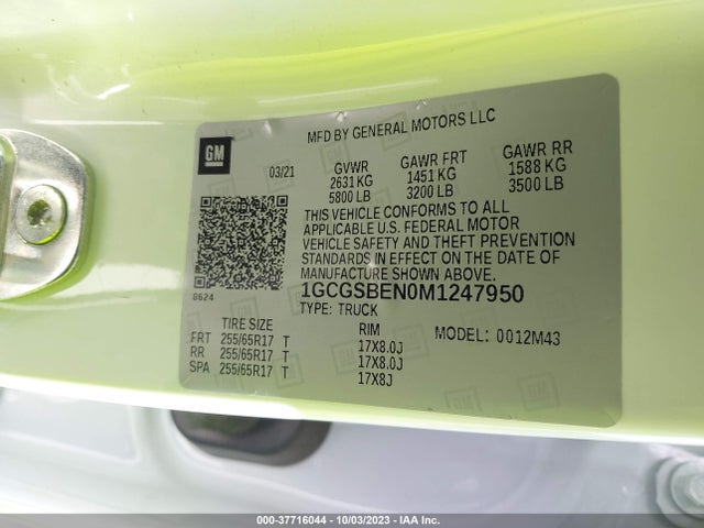 2021 CHEVROLET COLORADO 2WD WORK TRUCK VIN: 1GCGSBEN0M1247950