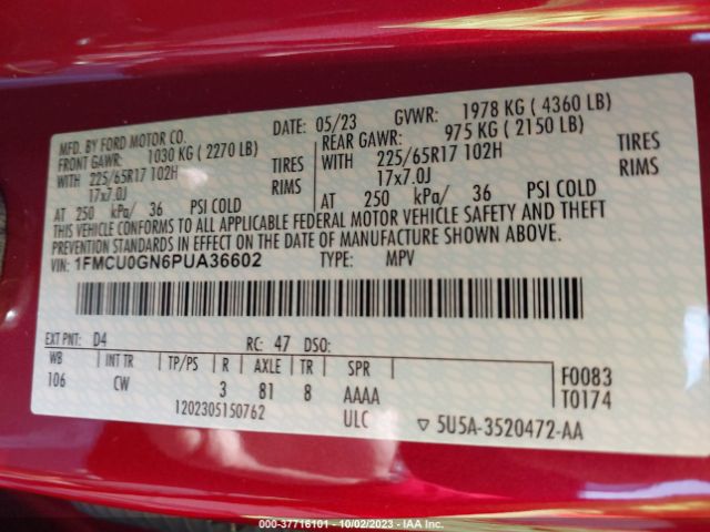 1FMCU0GN6PUA36602 Ford Escape Active