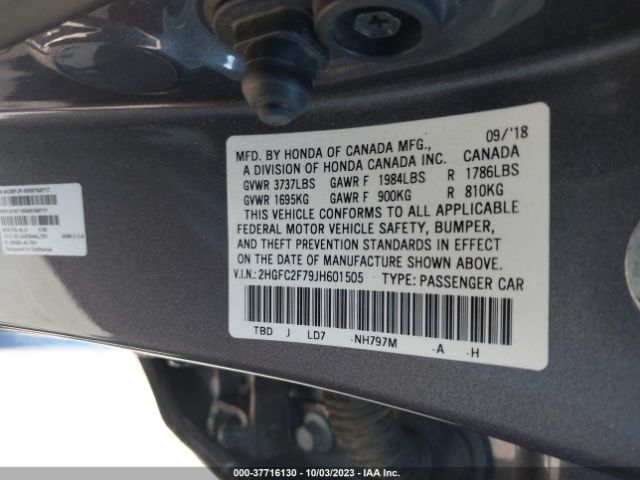2HGFC2F79JH601505 Honda Civic Sedan Ex