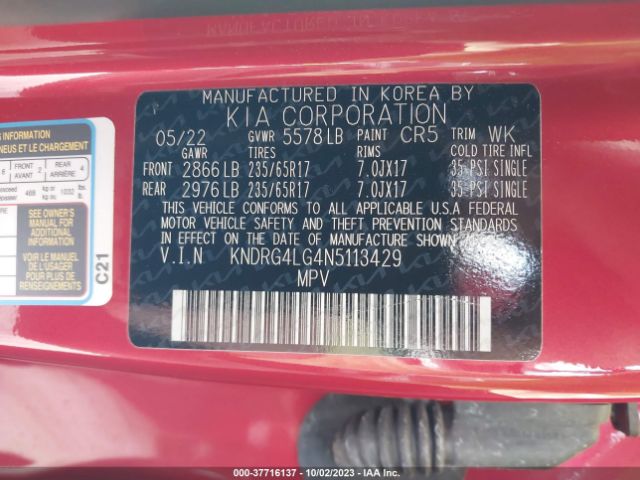 KNDRG4LG4N5113429 KIA Sorento Hybrid S