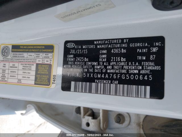 5XXGM4A76FG500645 KIA Optima Lx