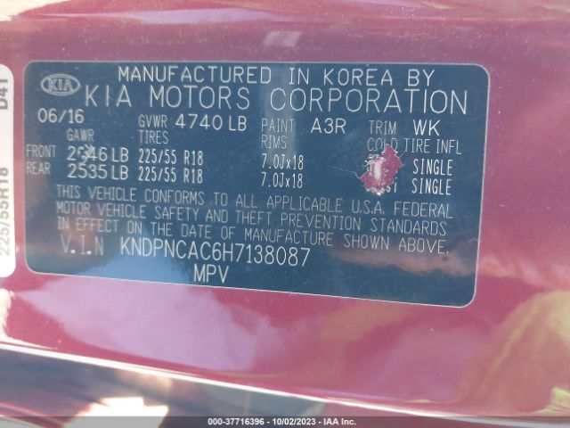 KNDPNCAC6H7138087 KIA Sportage Ex