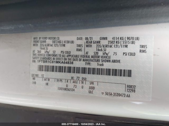 1FTBR1C81MKA64838 Ford TRANSIT CARGO VAN