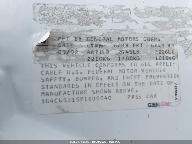 Продаж на аукціоні авто 1993 Buick Park Avenue Ultra, vin: 1G4CU5315P1605540, номер лоту: 37716456