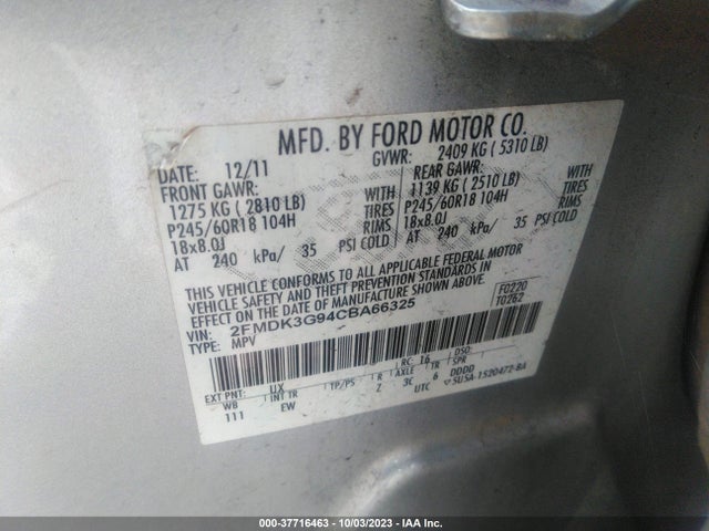 2012 FORD EDGE SE VIN: 2FMDK3G94CBA66325