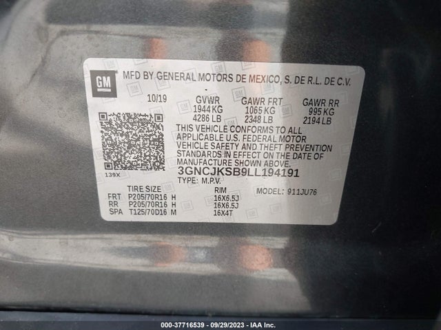 Chevrolet TRAX LS 2020 3GNCJKSB9LL194191 Image 9