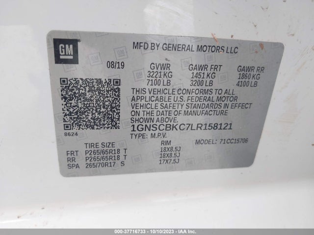 Chevrolet Tahoe 2wd Lt 2020 1GNSCBKC7LR158121 Image 9