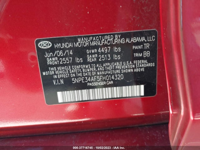 Hyundai Sonata 2.4l Limited 2015 5NPE34AF5FH014320 Image 9