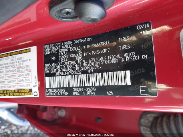 Toyota 4runner Limited/trail/sr5 2015 JTEBU5JR8F5208822 Image 9