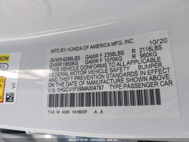 1HGCV1F59MA004797 Honda Accord Sedan Ex-l