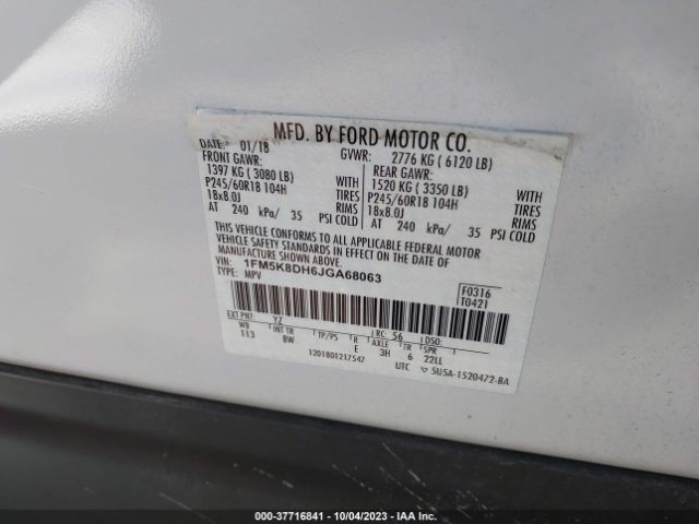 1FM5K8DH6JGA68063 Ford EXPLORER XLT