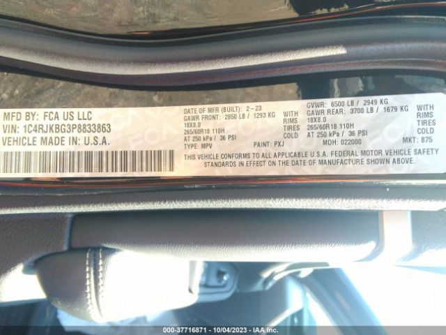 1C4RJKBG3P8833863 Jeep Grand Cherokee L Limited