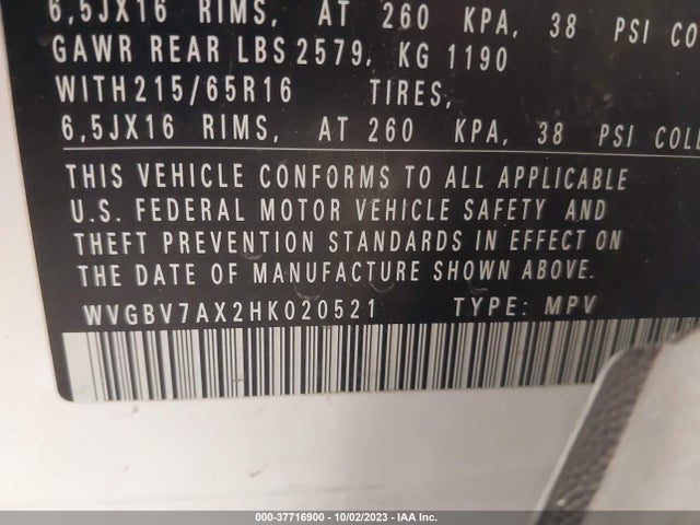 WVGBV7AX2HK020521 Volkswagen TIGUAN