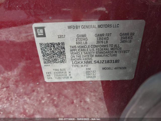 1GKKNMLS4JZ183189 GMC ACADIA SLT