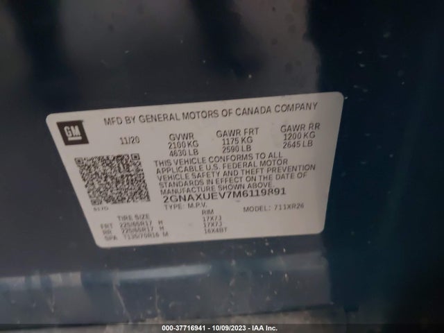 Chevrolet EQUINOX LT 2021 2GNAXUEV7M6119891 Image 9