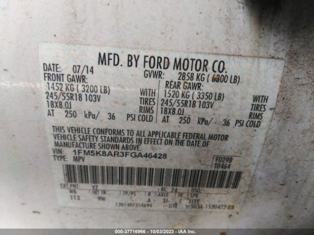 1FM5K8AR3FGA46428 Ford UTILITY POLICE