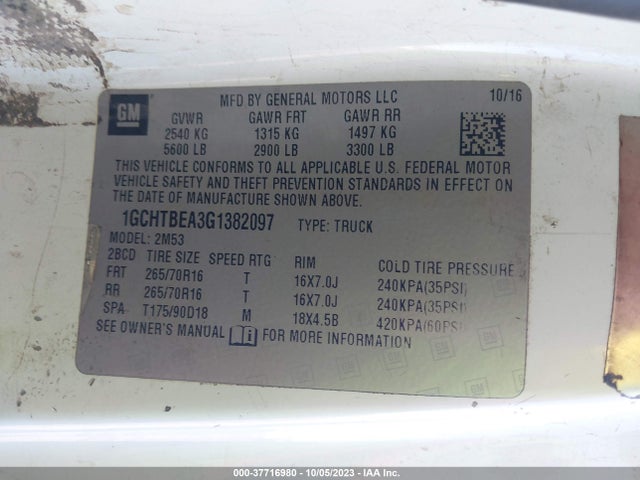 Chevrolet Colorado 4wd Wt 2016 1GCHTBEA3G1382097 Image 9