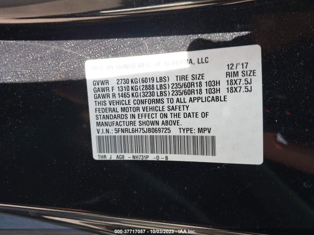 Honda Odyssey Ex-l 2018 5FNRL6H75JB069725 Image 9
