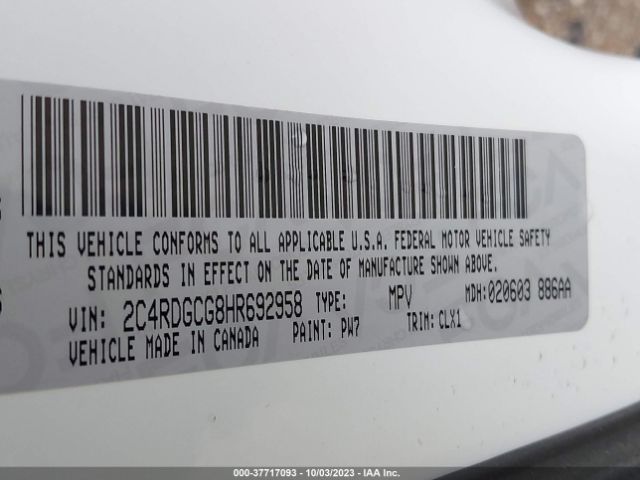 2C4RDGCG8HR692958 Dodge Grand Caravan Sxt