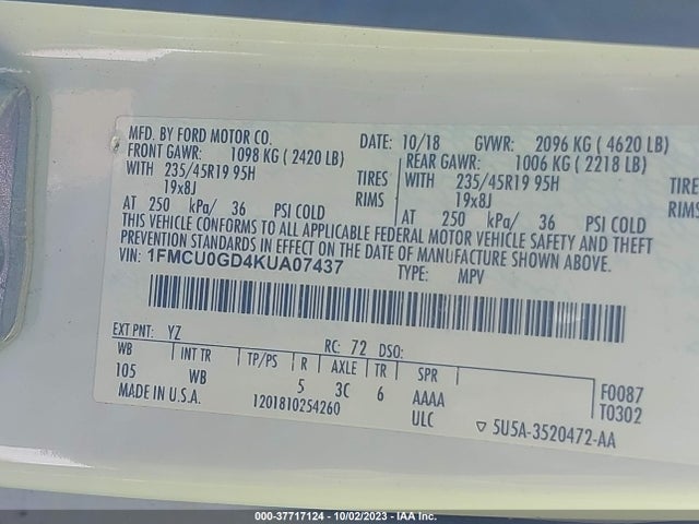 Ford ESCAPE SE 2019 1FMCU0GD4KUA07437 Image 9