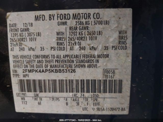 2FMPK4AP5KBB53126 Ford EDGE ST