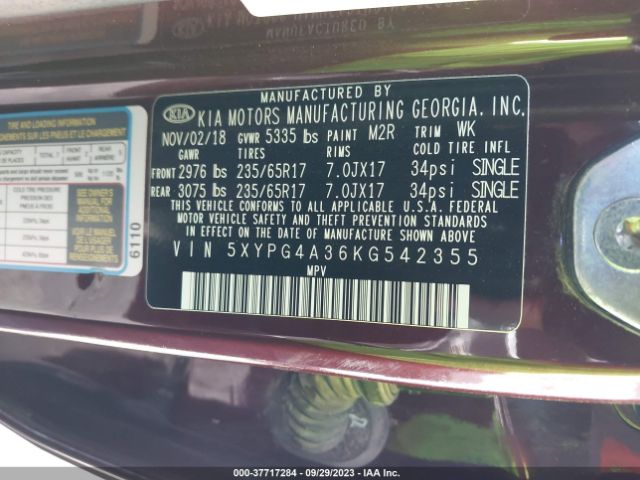 5XYPG4A36KG542355 KIA SORENTO LX