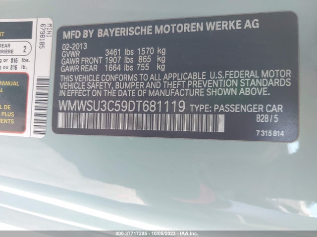 2013 MINI COOPER HARDTOP WMWSU3C59DT681119 Photo 8