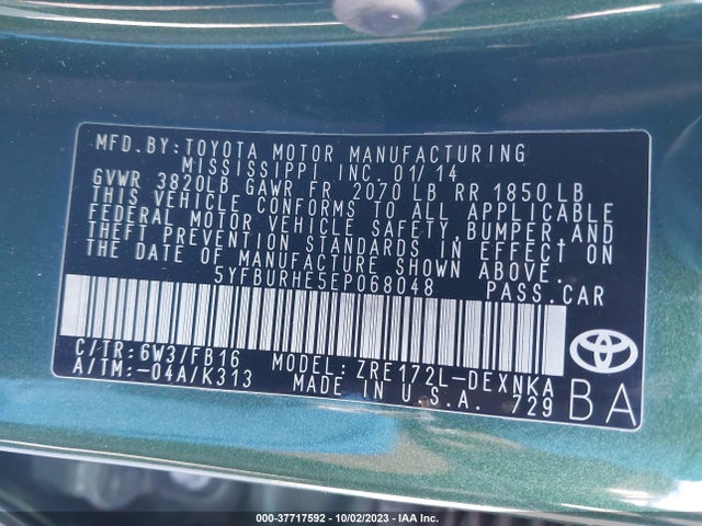 Toyota COROLLA LE 2014 5YFBURHE5EP068048 Image 9