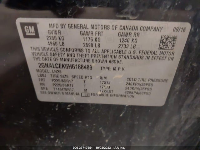 Chevrolet EQUINOX LT 2017 2GNALCEK6H6188489 Image 9
