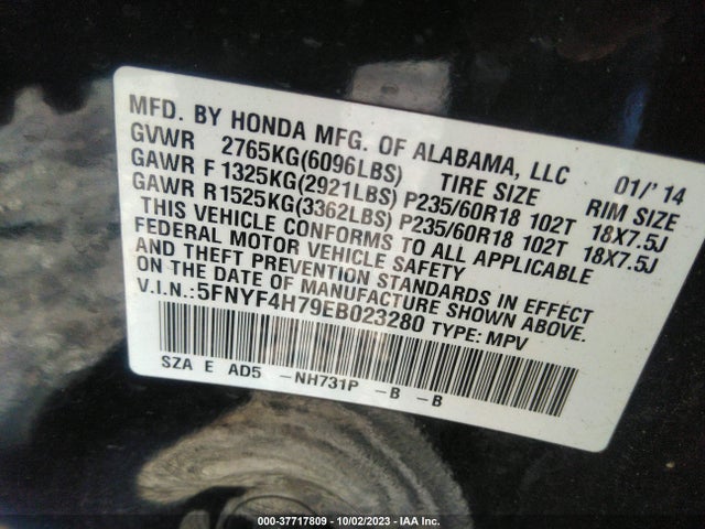 Honda Pilot Ex-l 2014 5FNYF4H79EB023280 Image 9