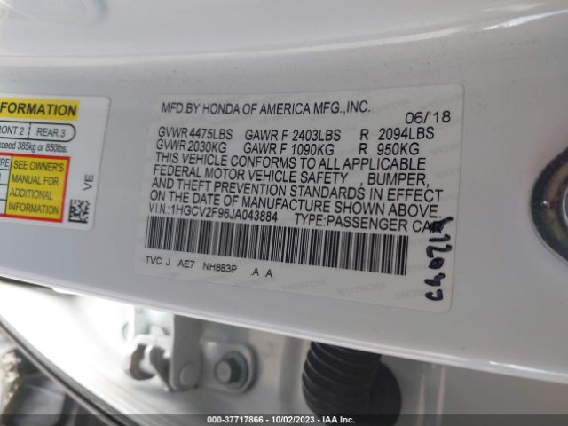 1HGCV2F96JA043884 Honda Accord Sedan Touring 2.0t