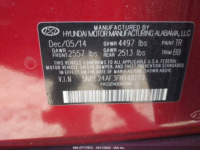 Hyundai SONATA SE 2015 5NPE24AF3FH148178 Image 9