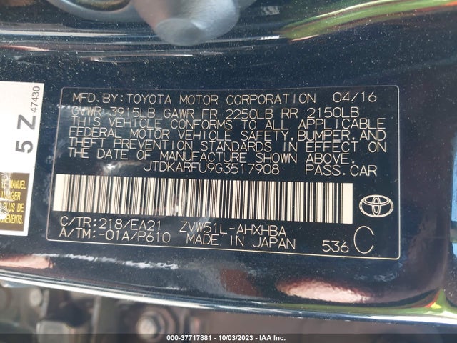 Toyota Prius Four 2016 JTDKARFU9G3517908 Image 9
