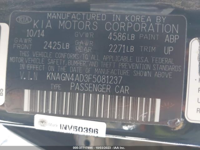 KNAGN4AD3F5081237 KIA Optima Hybrid Ex
