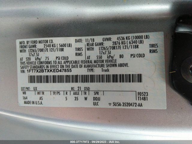 1FT7X2BTXKED47855 Ford Super Duty F-250 Srw Xl/xlt/lariat