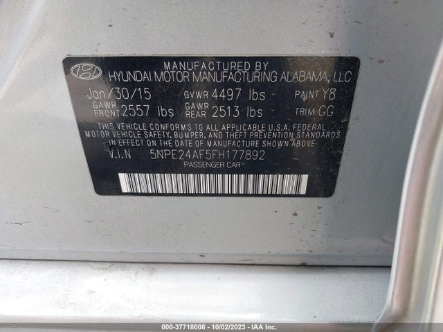 Hyundai Sonata 2.4l Se 2015 5NPE24AF5FH177892 Image 9