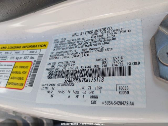 3FA6P0SU9KR175118 Ford Fusion Energi Titanium