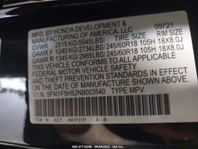 5FNYF5H52NB003540 Honda Pilot Ex-l