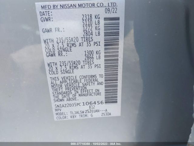 5N1AZ2DJ5PC106456 Nissan Murano Platinum