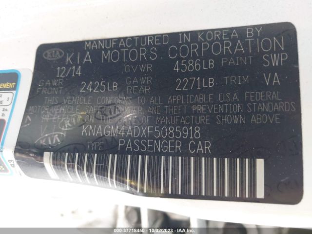 KNAGM4ADXF5085918 KIA OPTIMA HYBRID