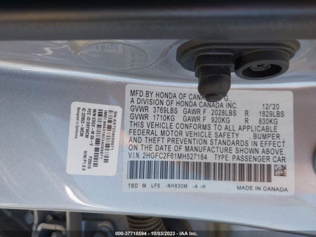 2HGFC2F61MH527184 Honda Civic Sedan Lx
