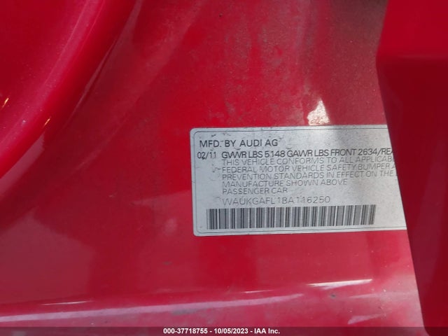 2011 AUDI S4 PRESTIGE VIN: WAUKGAFL1BA116250