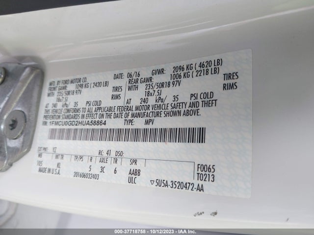 Ford ESCAPE SE 2017 1FMCU0GD2HUA58864 Image 9