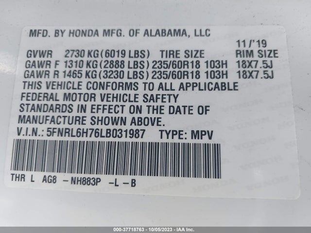 Honda Odyssey Ex-l 2020 5FNRL6H76LB031987 Image 9
