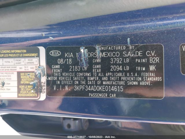 3KPF34AD0KE014615 KIA FORTE S