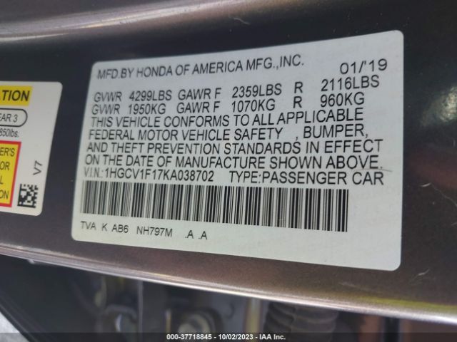 1HGCV1F17KA038702 Honda Accord Sedan Lx 1.5t