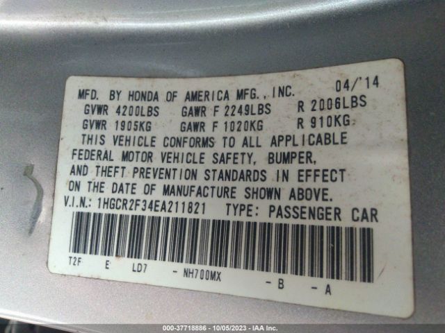 1HGCR2F34EA211821 Honda Accord Sedan Lx