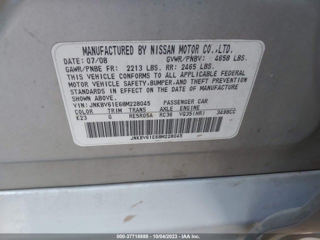 2008 INFINITI G35 SEDAN JNKBV61E68M228045 Photo 8