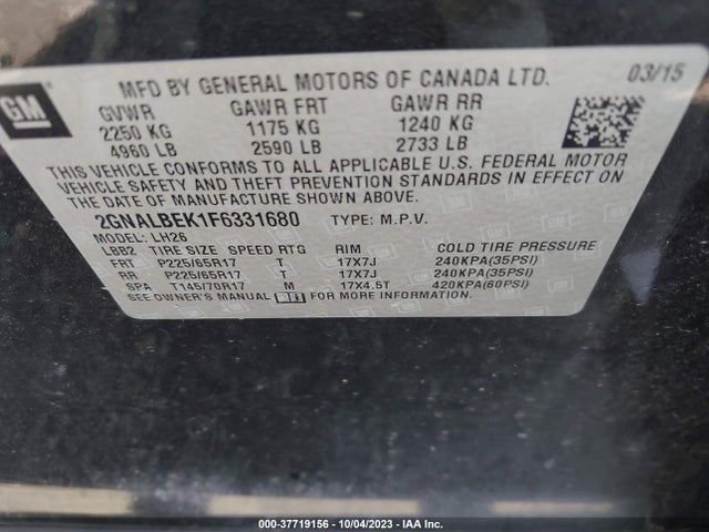 Chevrolet EQUINOX LT 2015 2GNALBEK1F6331680 Image 9