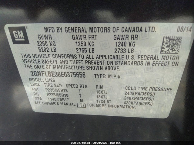 Chevrolet EQUINOX 1LT 2014 2GNFLBE38E6375656 Image 9